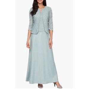 Embroidered Lace Mock Two-Piece Gown with Jacket. Elegant Sleeveless Lace Gown